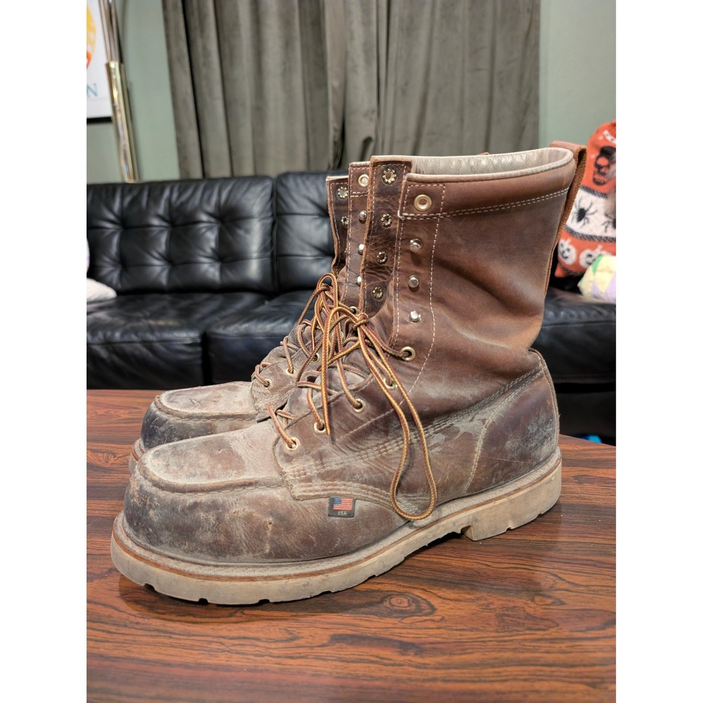 Thorogood American Heritage 8 Inch Moc Toe Work Boots Brown Leather 12 EE USA
